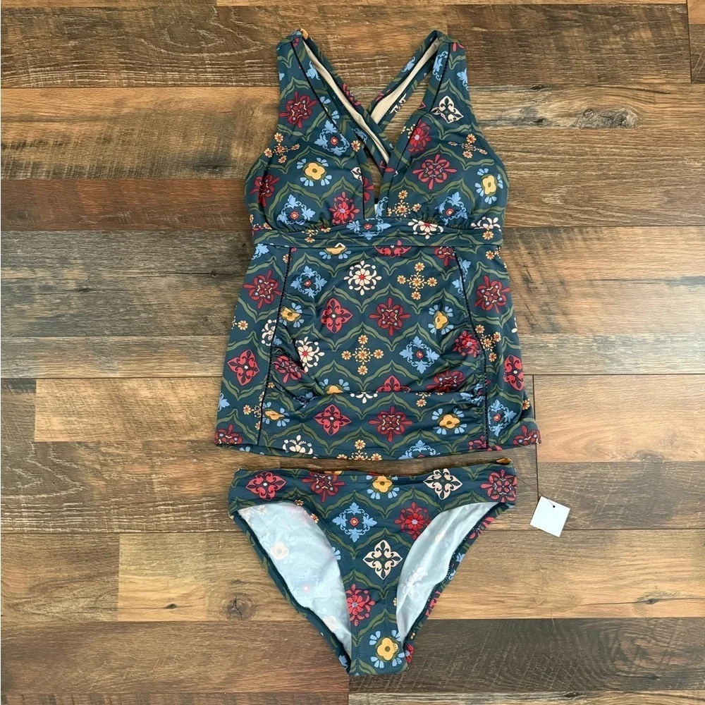 NWT A Pea In The Pod Mosaic Tile Print Maternity Tankini Swimsuit